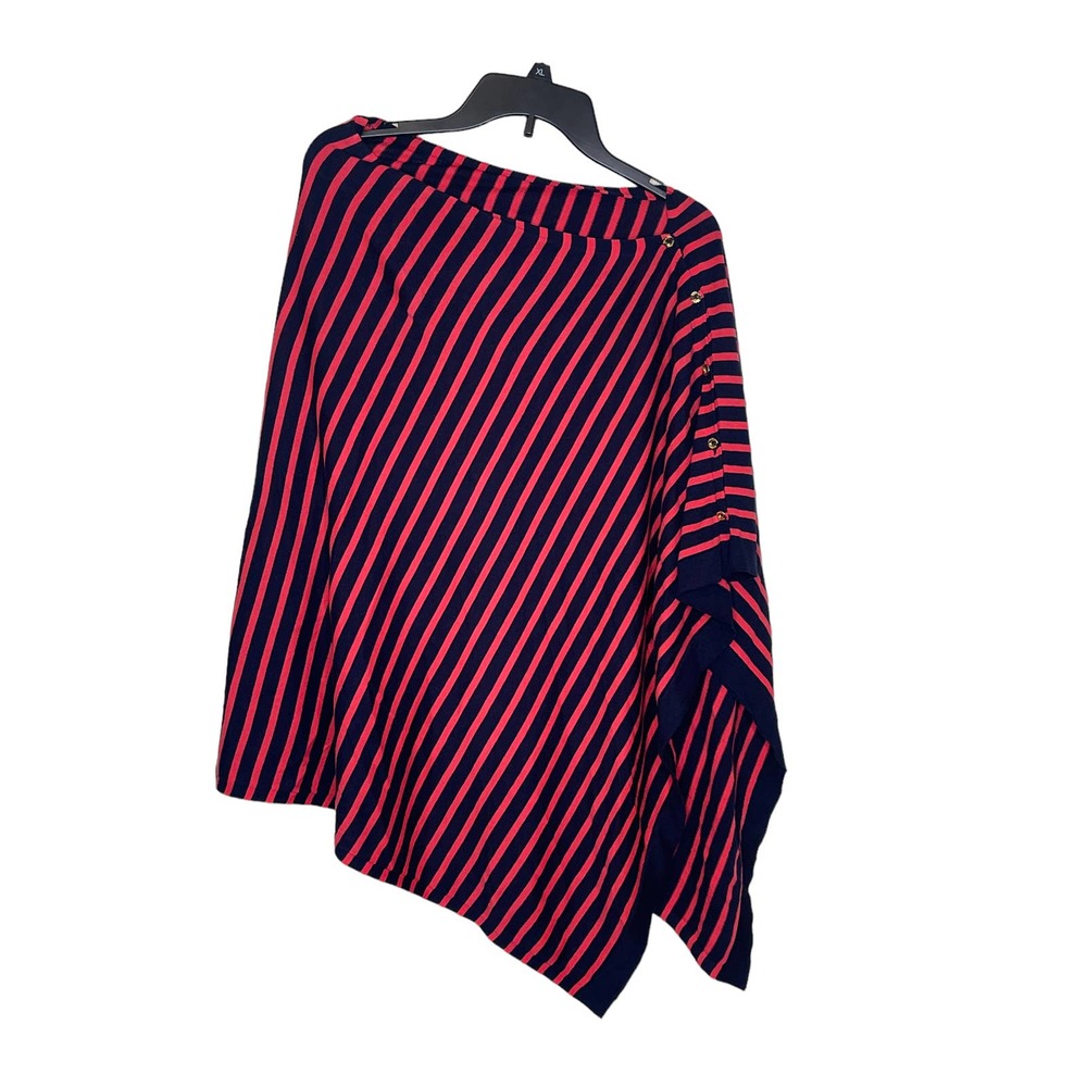 Lilly Pulitzer Women Poncho Wrap Cape Shawl Button Coral Stripe Red Medium/Large